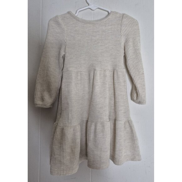Cat & Jack Long Sleeve Waffle Design Beige Dress Infant Toddler Girls Size 18M - Picture 3 of 7